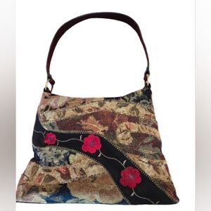 Bueno Patchwork Handcrafted Textile Floral Embellished Shoulder Bag